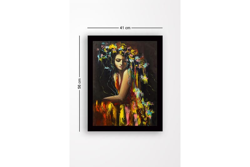 Innrammet lerret i tre - 41x56 cm - Portrett av en kvinne med blomster i håret - Gul / Rød / Grønn - Interiør - Maleri & posters - Lerretsbilder