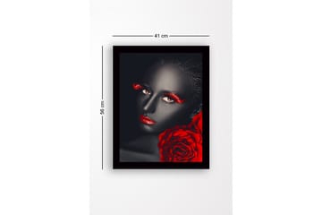 Innrammet lerret i tre - 41x56 cm - Portrett av kvinne med svart hud og røde detaljer - Rød / Svart - Interiør - Maleri & posters - Lerretsbilder