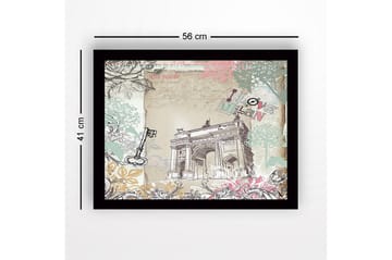 Innrammet lerretsbilde i tre - 41x56 cm - Arkitektonisk motiv av en triumfbue med blomsterdetaljer og teksten I love Milan - Pastellgrønn / Rosa / Beige - Interiør - Maleri & posters - Lerretsbilder