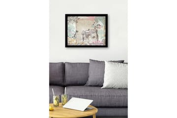 Innrammet lerretsbilde i tre - 41x56 cm - Arkitektonisk motiv av en triumfbue med blomsterdetaljer og teksten I love Milan - Pastellgrønn / Rosa / Beige - Interiør - Maleri & posters - Lerretsbilder