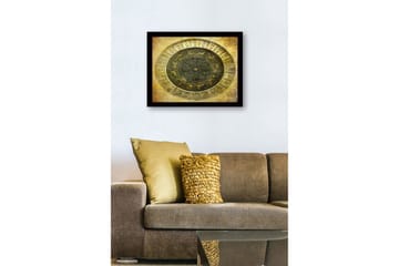 Innrammet lerretsbilde i tre - 41x56 cm - Astrologisk kart med stjernetegn og stjerner - Gull / Svart / Grå - Interiør - Maleri & posters - Lerretsbilder