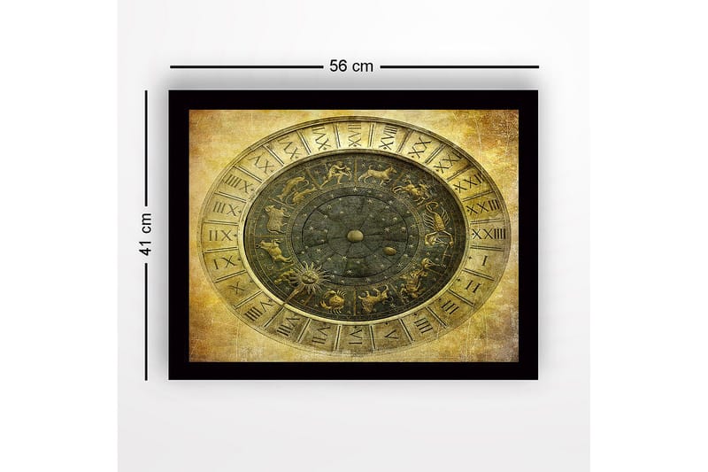Innrammet lerretsbilde i tre - 41x56 cm - Astrologisk kart med stjernetegn og stjerner - Gull / Svart / Grå - Interiør - Maleri & posters - Lerretsbilder