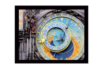 Innrammet lerretsbilde i tre - 41x56 cm - Astronomisk klokke med detaljerte sirkler og symboler - Gull / Blå / Oransje - Interiør - Maleri & posters - Lerretsbilder