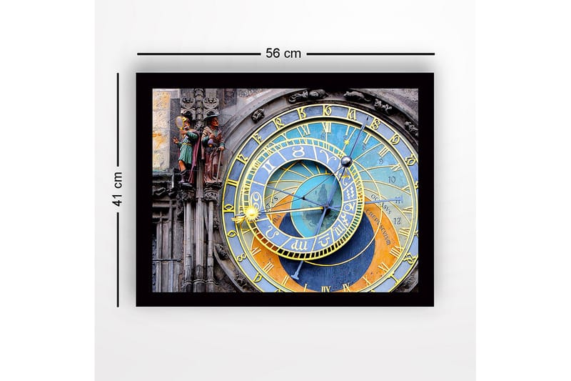 Innrammet lerretsbilde i tre - 41x56 cm - Astronomisk klokke med detaljerte sirkler og symboler - Gull / Blå / Oransje - Interiør - Maleri & posters - Lerretsbilder