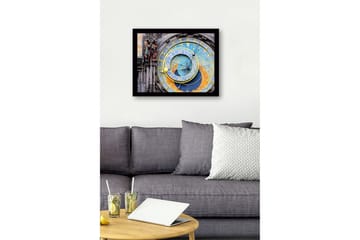Innrammet lerretsbilde i tre - 41x56 cm - Astronomisk klokke med detaljerte sirkler og symboler - Gull / Blå / Oransje - Interiør - Maleri & posters - Lerretsbilder