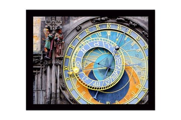 Innrammet lerretsbilde i tre - 41x56 cm - Astronomisk klokke med detaljerte sirkler og symboler - Gull / Blå / Oransje - Interiør - Maleri & posters - Lerretsbilder