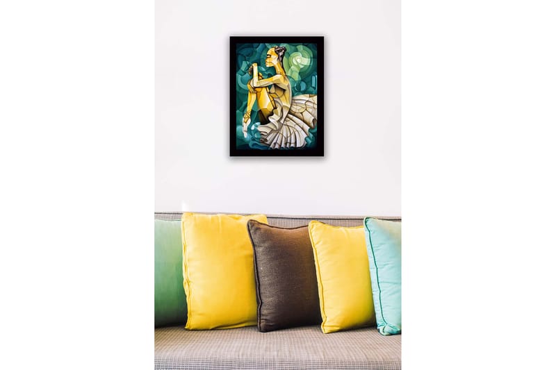 Innrammet lerretsbilde i tre - 41x56 cm - Ballettdanser i en elegant positur - Grønn / Beige / Gul - Interiør - Maleri & posters - Lerretsbilder