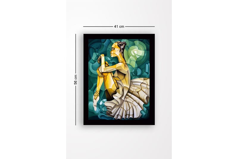 Innrammet lerretsbilde i tre - 41x56 cm - Ballettdanser i en elegant positur - Grønn / Beige / Gul - Interiør - Maleri & posters - Lerretsbilder