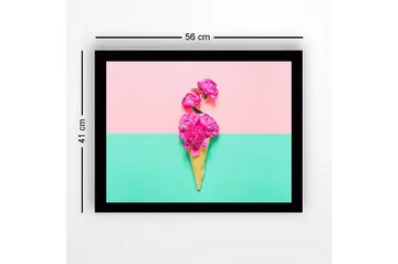 Innrammet lerretsbilde i tre - 41x56 cm - Blomster i en glasskjegle mot en fargerik bakgrunn - Rosa / Grønn / Gul - Interiør - Maleri & posters - Lerretsbilder