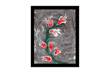 Innrammet lerretsbilde i tre - 41x56 cm - Blomstrende gren med røde og hvite blomster - Rød / Hvit / Grå - Interiør - Maleri & posters - Lerretsbilder