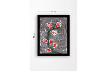 Innrammet lerretsbilde i tre - 41x56 cm - Blomstrende gren med røde og hvite blomster - Rød / Hvit / Grå - Interiør - Maleri & posters - Lerretsbilder