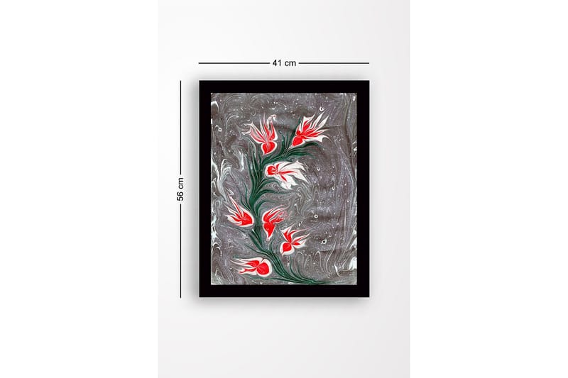 Innrammet lerretsbilde i tre - 41x56 cm - Blomstrende gren med røde og hvite blomster - Rød / Hvit / Grå - Interiør - Maleri & posters - Lerretsbilder