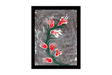 Innrammet lerretsbilde i tre - 41x56 cm - Blomstrende gren med røde og hvite blomster - Rød / Hvit / Grå - Interiør - Maleri & posters - Lerretsbilder