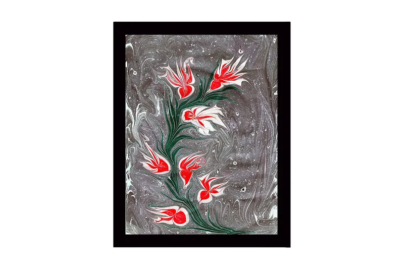 Innrammet lerretsbilde i tre - 41x56 cm - Blomstrende gren med røde og hvite blomster, Rød / Hvit / Grå