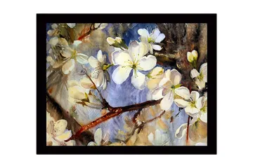 Innrammet lerretsbilde i tre - 41x56 cm - Blomstrende kirsebærgrener i myke pastellfarger - Hvit / Lys blå / Grønn - Interiør - Maleri & posters - Lerretsbilder