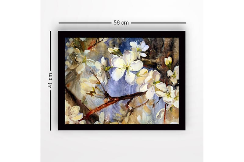 Innrammet lerretsbilde i tre - 41x56 cm - Blomstrende kirsebærgrener i myke pastellfarger - Hvit / Lys blå / Grønn - Interiør - Maleri & posters - Lerretsbilder