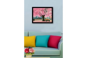 Innrammet lerretsbilde i tre - 41x56 cm - Blomstrende kirsebærtrær i vakre parkomgivelser - Rosa / Grønn / Brun - Interiør - Maleri & posters - Lerretsbilder