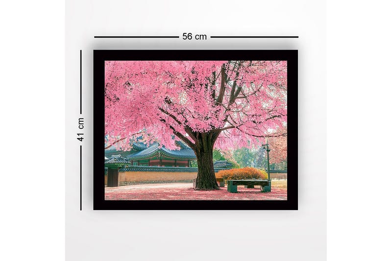Innrammet lerretsbilde i tre - 41x56 cm - Blomstrende kirsebærtrær i vakre parkomgivelser - Rosa / Grønn / Brun - Interiør - Maleri & posters - Lerretsbilder
