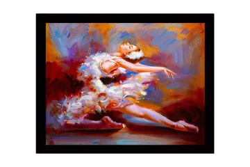 Innrammet lerretsbilde i tre - 41x56 cm - Dansende ballerina i en fargerik kjole - Rød / Hvit / Oransje - Interiør - Maleri & posters - Lerretsbilder