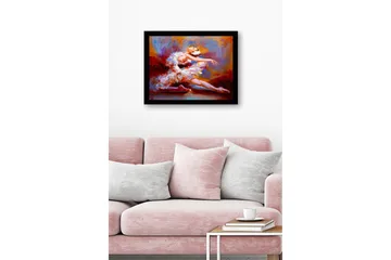 Innrammet lerretsbilde i tre - 41x56 cm - Dansende ballerina i en fargerik kjole - Rød / Hvit / Oransje - Interiør - Maleri & posters - Lerretsbilder