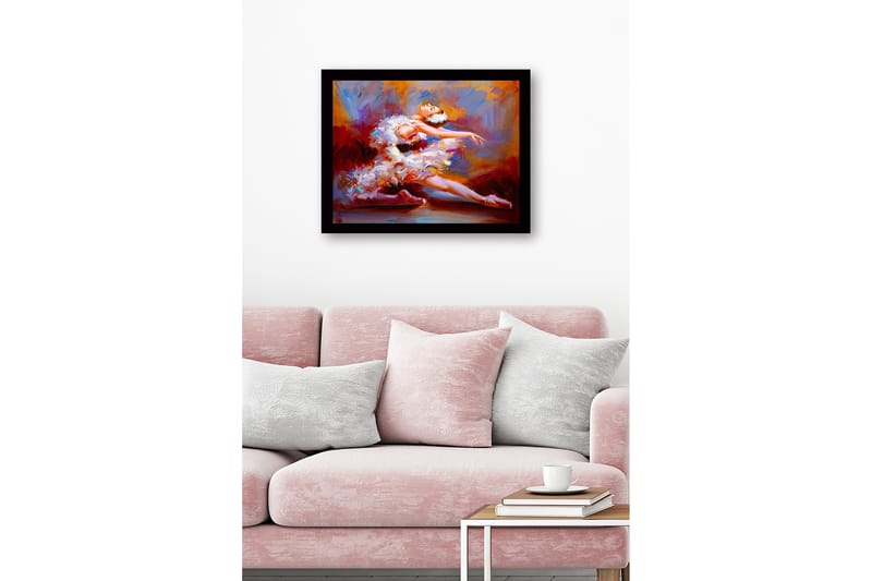 Innrammet lerretsbilde i tre - 41x56 cm - Dansende ballerina i en fargerik kjole - Rød / Hvit / Oransje - Interiør - Maleri & posters - Lerretsbilder