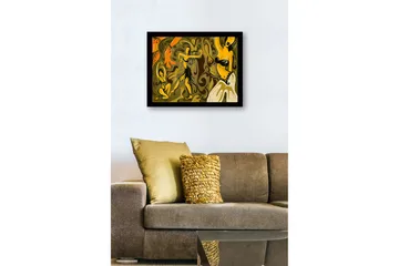 Innrammet lerretsbilde i tre - 41x56 cm - Dansende kvinner i en fargerik og abstrakt komposisjon - Gull / Oransje / Brun - Interiør - Maleri & posters - Lerretsbilder