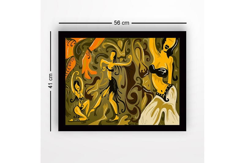 Innrammet lerretsbilde i tre - 41x56 cm - Dansende kvinner i en fargerik og abstrakt komposisjon - Gull / Oransje / Brun - Interiør - Maleri & posters - Lerretsbilder