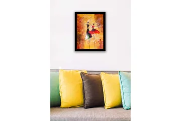 Innrammet lerretsbilde i tre - 41x56 cm - Dansende par i fargerike kjoler - Rød / Svart / Gul - Interiør - Maleri & posters - Lerretsbilder