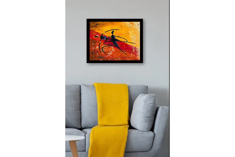 Innrammet lerretsbilde i tre - 41x56 cm - Dansende par i abstrakt stil - Gull / Rød / Svart - Interiør - Maleri & posters - Lerretsbilder