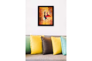 Innrammet lerretsbilde i tre - 41x56 cm - Dansende par i fargerike kjoler - Rød / Svart / Gul - Interiør - Maleri & posters - Lerretsbilder