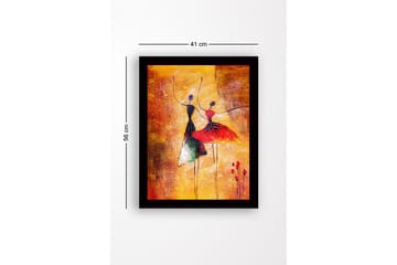 Innrammet lerretsbilde i tre - 41x56 cm - Dansende par i fargerike kjoler - Rød / Svart / Gul - Interiør - Maleri & posters - Lerretsbilder