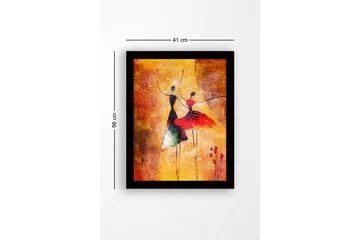 Innrammet lerretsbilde i tre - 41x56 cm - Dansende par i fargerike kjoler - Rød / Svart / Gul - Interiør - Maleri & posters - Lerretsbilder