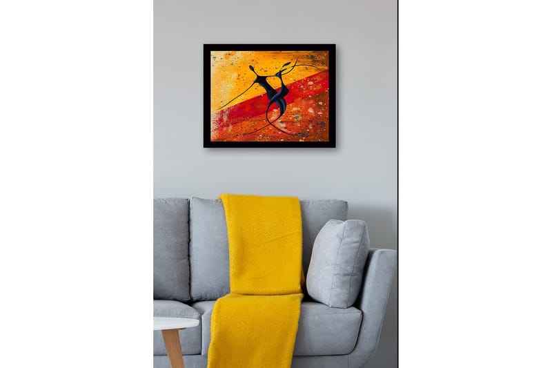 Innrammet lerretsbilde i tre - 41x56 cm - Dansende par i abstrakt stil - Svart / Oransje / Gul - Interiør - Maleri & posters - Lerretsbilder