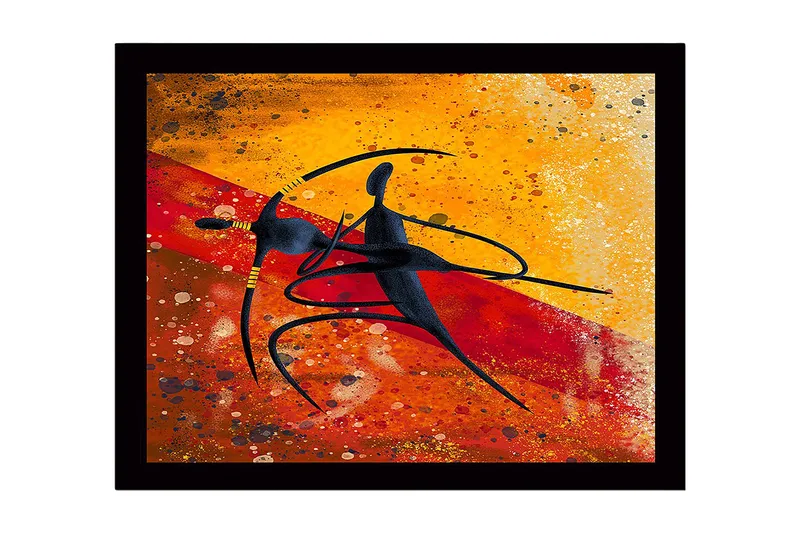 Innrammet lerretsbilde i tre - 41x56 cm - Dansende par i abstrakt stil, Gull / Rød / Svart