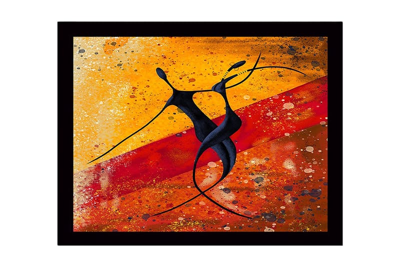 Innrammet lerretsbilde i tre - 41x56 cm - Dansende par i abstrakt stil, Svart / Oransje / Gul