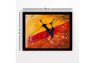 Innrammet lerretsbilde i tre - 41x56 cm - Dansende par i abstrakt stil - Svart / Oransje / Gul - Interiør - Maleri & posters - Lerretsbilder