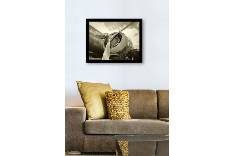 Innrammet lerretsbilde i tre - 41x56 cm - Detaljert nærbilde av en flypropell og motor - Grå / Svart / Sølv - Interiør - Maleri & posters - Lerretsbilder