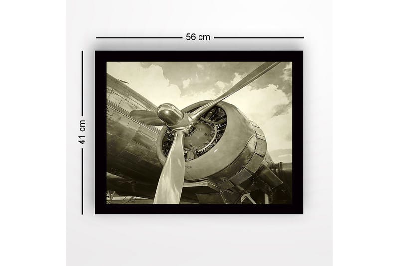Innrammet lerretsbilde i tre - 41x56 cm - Detaljert nærbilde av en flypropell og motor - Grå / Svart / Sølv - Interiør - Maleri & posters - Lerretsbilder