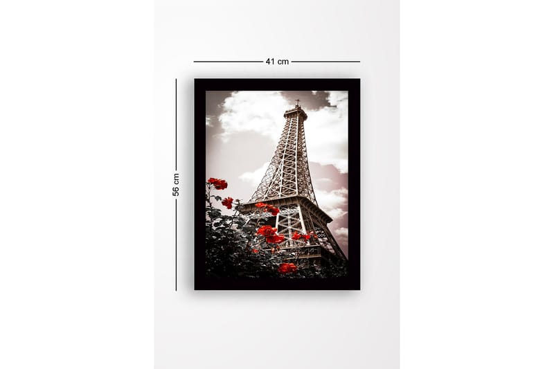 Innrammet lerretsbilde i tre - 41x56 cm - Eiffeltårnet omgitt av røde roser - Rød / Svart / Grå - Interiør - Maleri & posters - Lerretsbilder