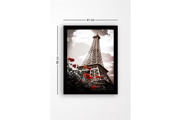 Innrammet lerretsbilde i tre - 41x56 cm - Eiffeltårnet omgitt av røde roser - Rød / Svart / Grå - Interiør - Maleri & posters - Lerretsbilder