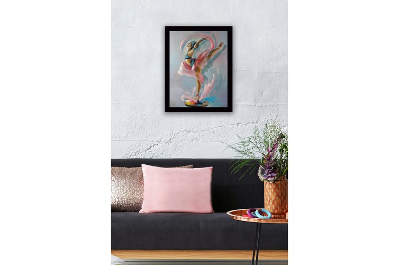 Innrammet lerretsbilde i tre - 41x56 cm - Elegant ballettdanser i dynamisk positur - Rosa / Blå / Beige - Interiør - Maleri & posters - Lerretsbilder