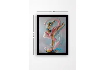 Innrammet lerretsbilde i tre - 41x56 cm - Elegant ballettdanser i dynamisk positur - Rosa / Blå / Beige - Interiør - Maleri & posters - Lerretsbilder