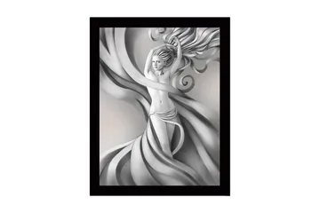 Innrammet lerretsbilde i tre - 41x56 cm - Elegant figur med svevende draperier og flagrende hår - Grå / Hvit / Svart - Interiør - Maleri & posters - Lerretsbilder