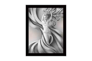 Innrammet lerretsbilde i tre - 41x56 cm - Elegant figur med svevende draperier og flagrende hår - Grå / Hvit / Svart - Interiør - Maleri & posters - Lerretsbilder