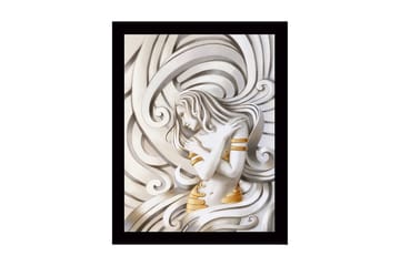 Innrammet lerretsbilde i tre - 41x56 cm - Elegant kvinne omgitt av svaiende linjer - Hvit / Gull / Grå - Interiør - Maleri & posters - Lerretsbilder