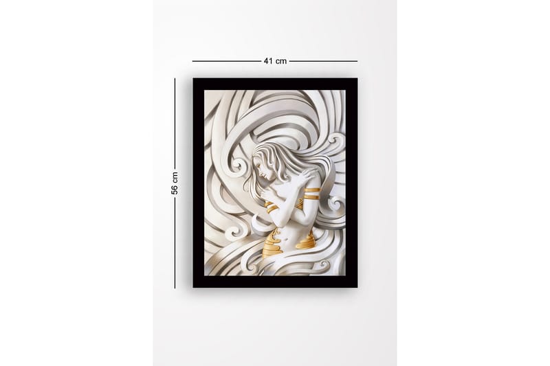 Innrammet lerretsbilde i tre - 41x56 cm - Elegant kvinne omgitt av svaiende linjer - Hvit / Gull / Grå - Interiør - Maleri & posters - Lerretsbilder