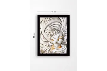 Innrammet lerretsbilde i tre - 41x56 cm - Elegant kvinne omgitt av svaiende linjer - Hvit / Gull / Grå - Interiør - Maleri & posters - Lerretsbilder