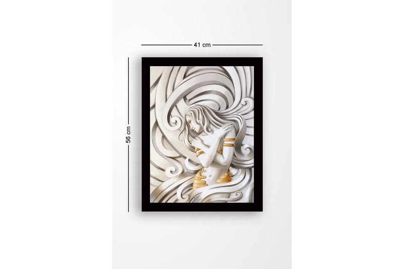 Innrammet lerretsbilde i tre - 41x56 cm - Elegant kvinne omgitt av svaiende linjer - Hvit / Gull / Grå - Interiør - Maleri & posters - Lerretsbilder