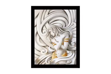 Innrammet lerretsbilde i tre - 41x56 cm - Elegant kvinne omgitt av svaiende linjer - Hvit / Gull / Grå - Interiør - Maleri & posters - Lerretsbilder