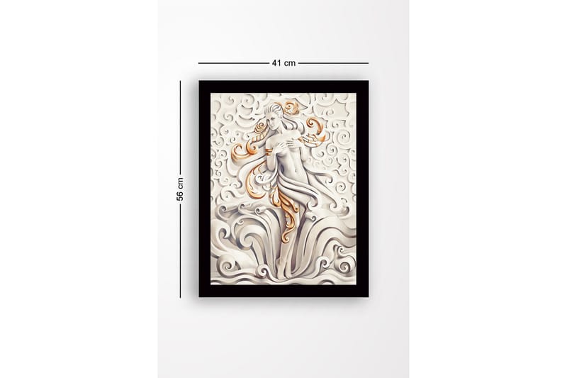 Innrammet lerretsbilde i tre - 41x56 cm - Elegant kvinnefigur omgitt av svaiende skyer og bølger - Grå / Beige / Oransje - Interiør - Maleri & posters - Lerretsbilder